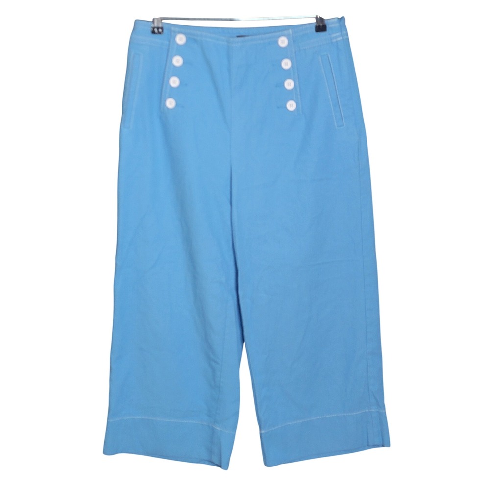 Talbots Sailor Crop Pants Womens 10P Blue Sailor Button High Rise Cotton Lyocell